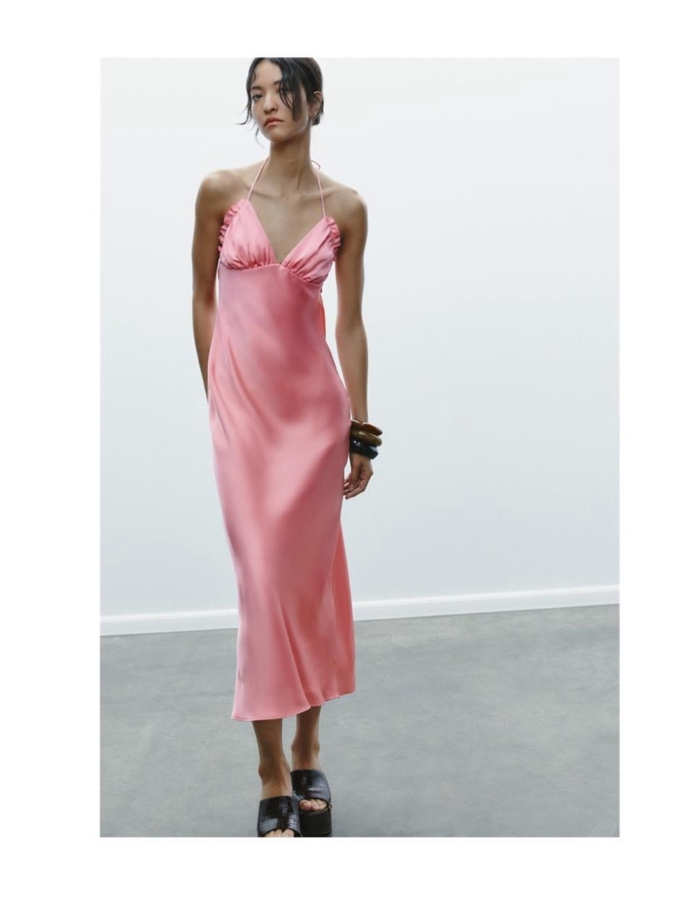 Zara Pink Satin Midi Slip Dress